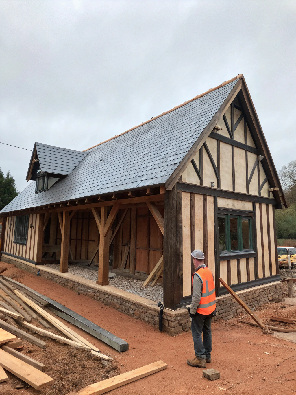 Construction crew working on residential framing