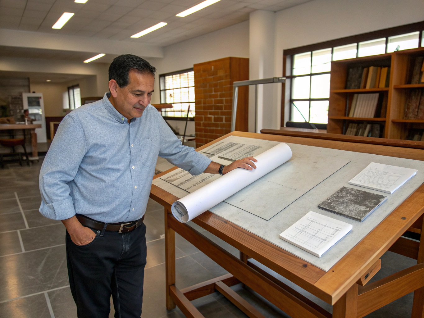Americo Moscariello reviewing construction site plans with a client