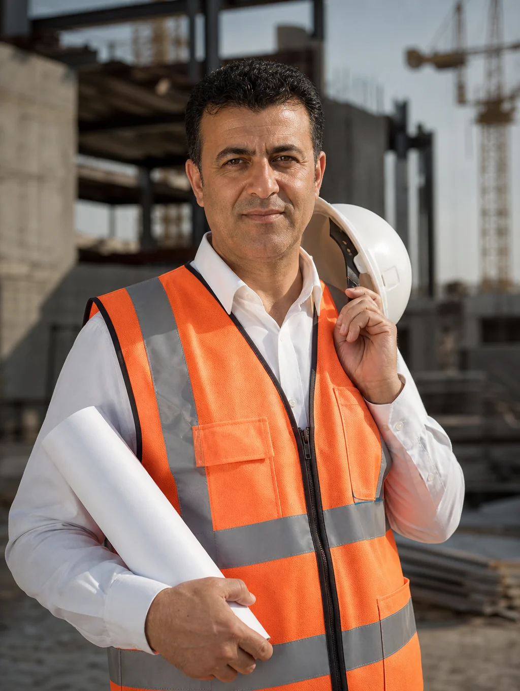 Americo Moscariello reviewing blueprints on site