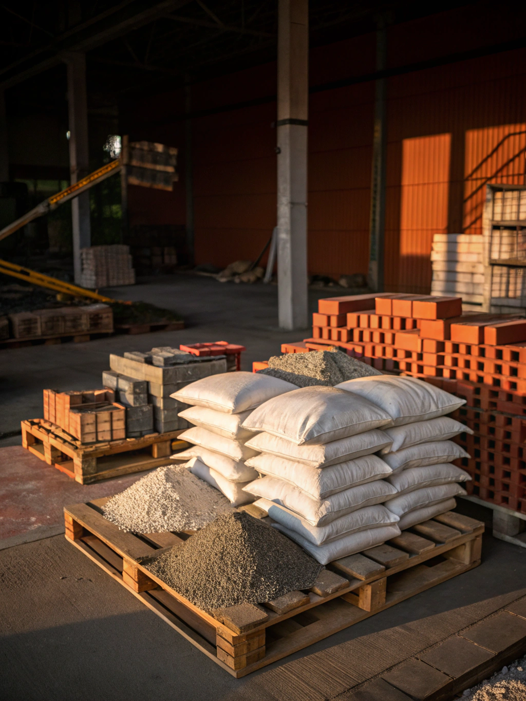 Construction materials staged for project