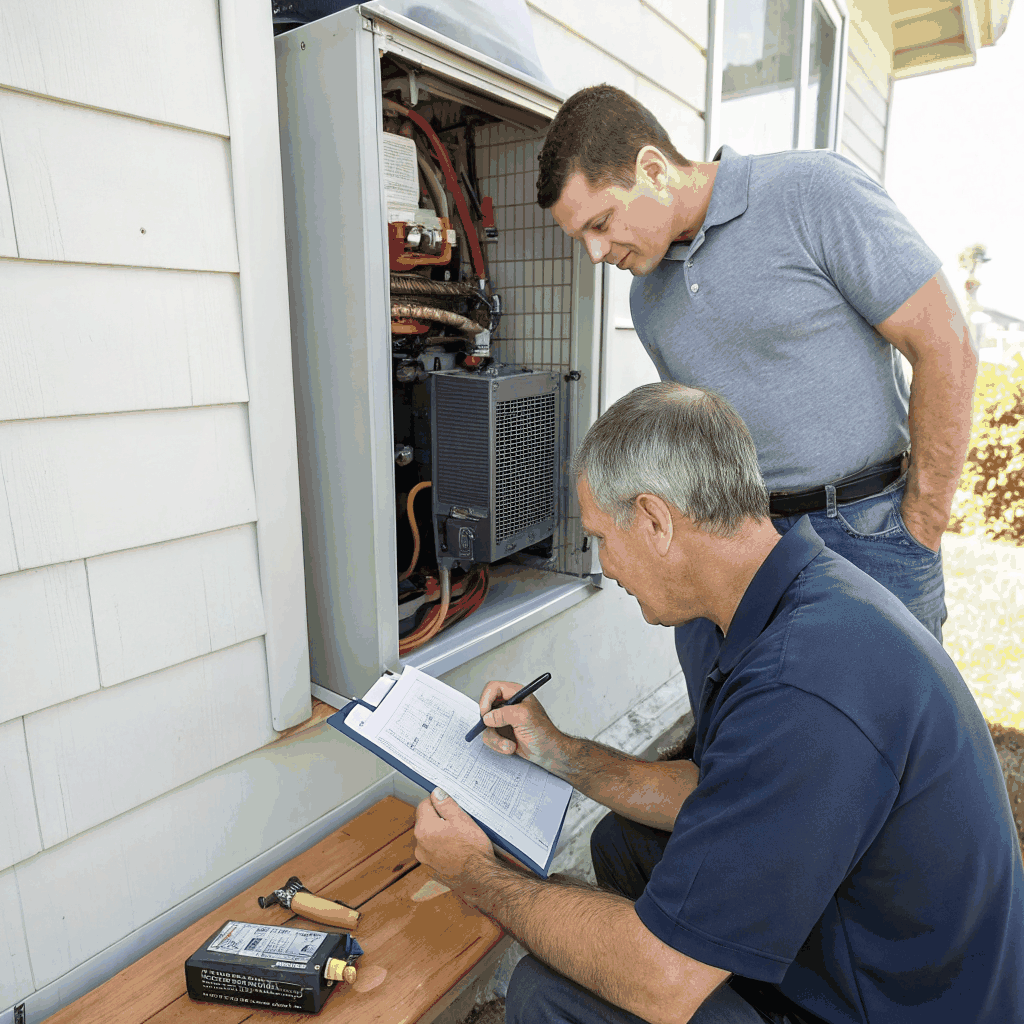 Property manager checking building systems