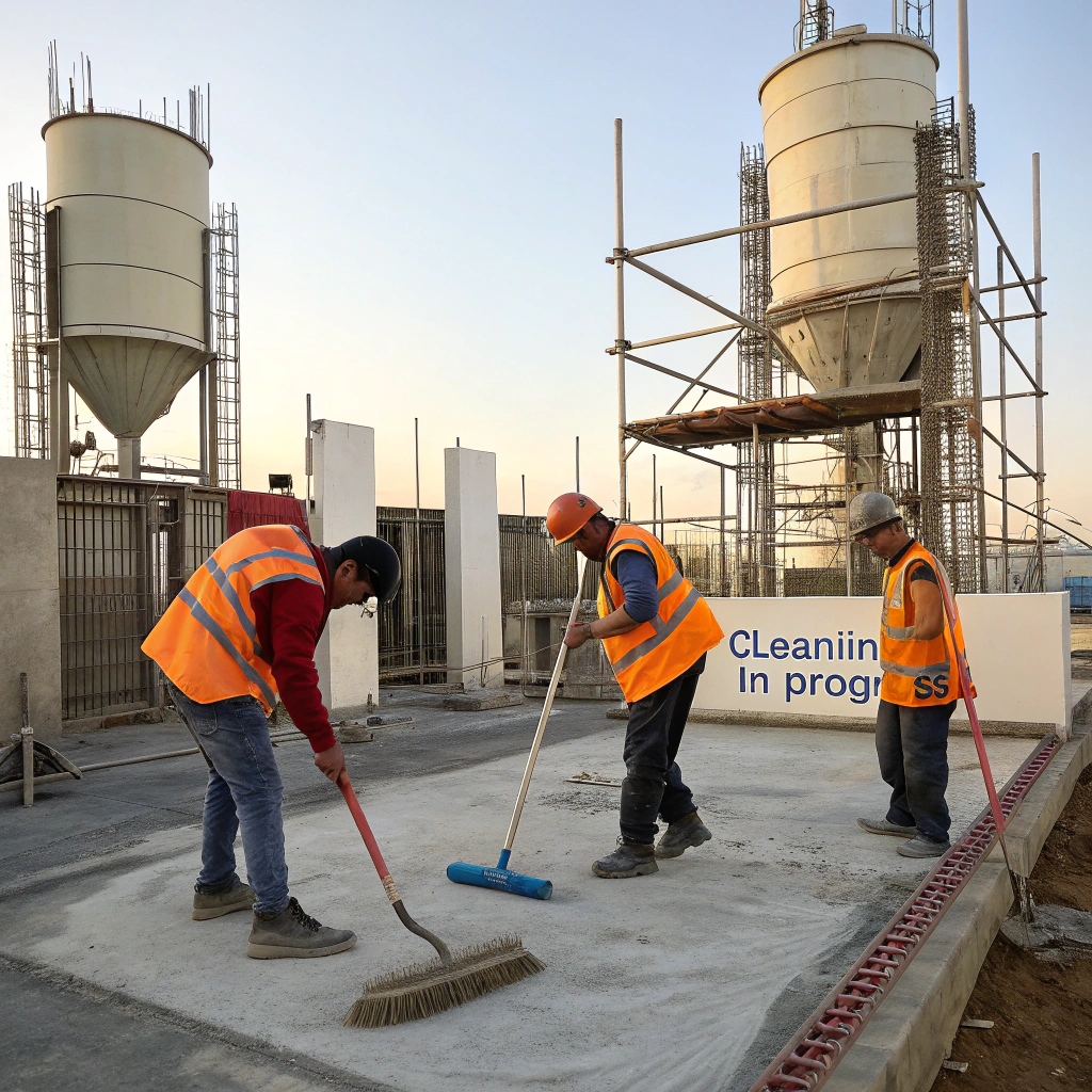 Construction site being cleaned and organized